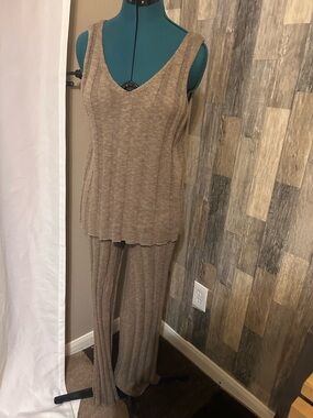 JLUXLABEL Taupe Ribbed Knit Tank & Pants Set